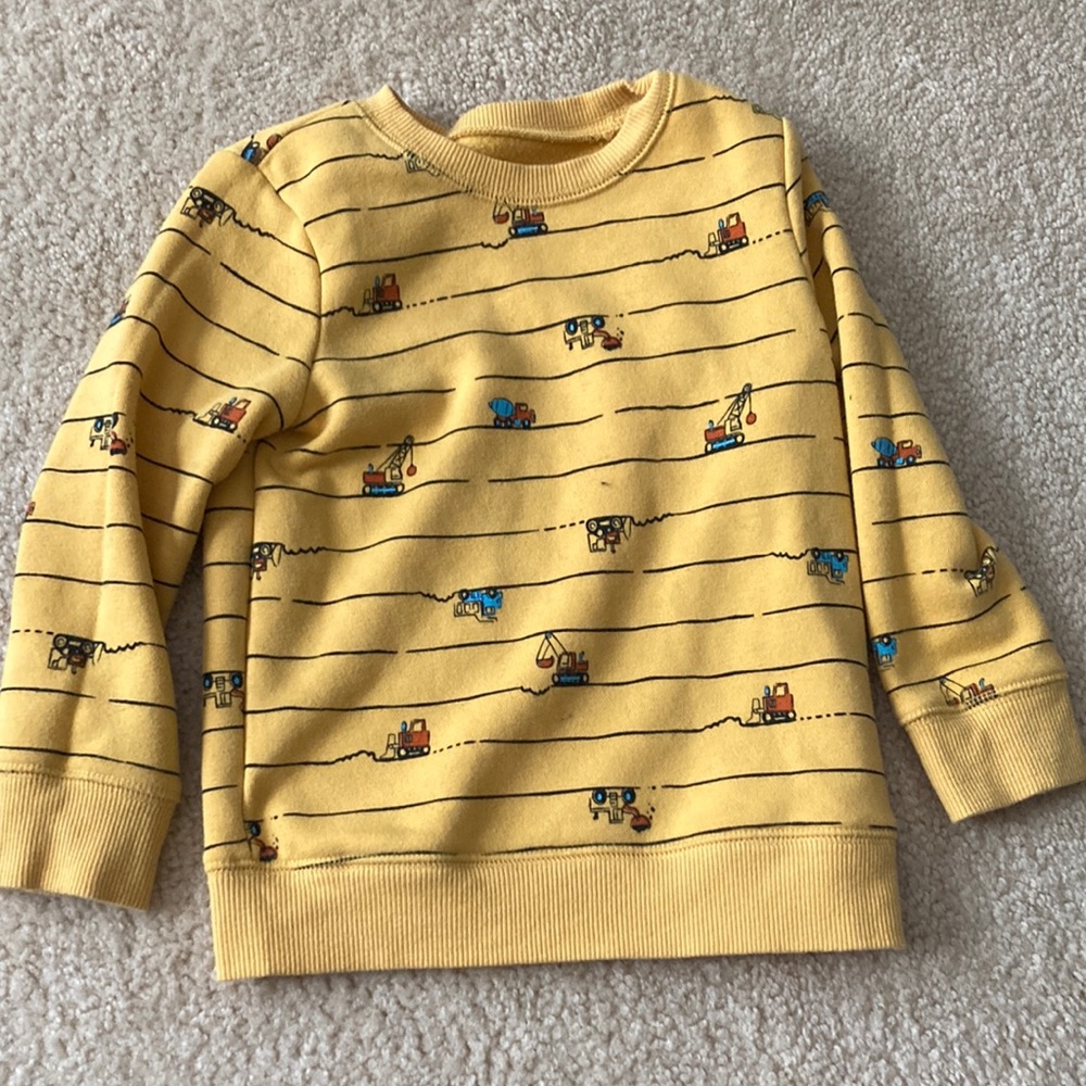 Jumping Beans fleece sweatshirt. Yellow w construction print. Sz 24 months.